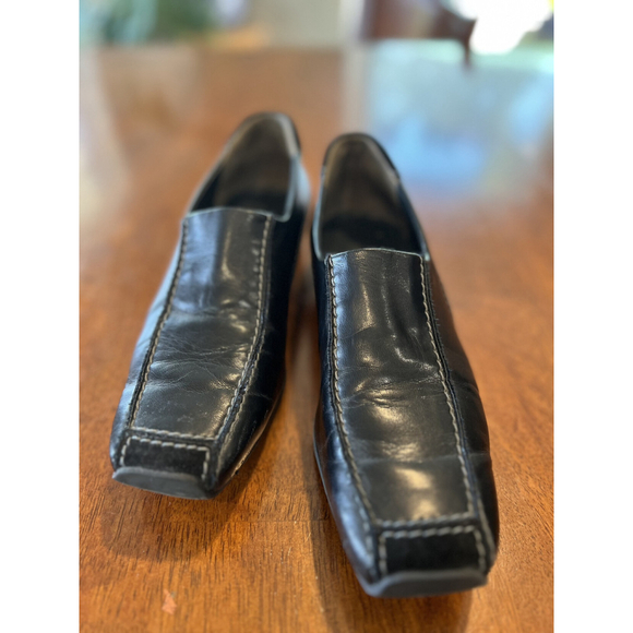 Paul Green Black Leather Slip On Loafers Square Toe Dress‎ Shoes Size 6 - Picture 2 of 10
